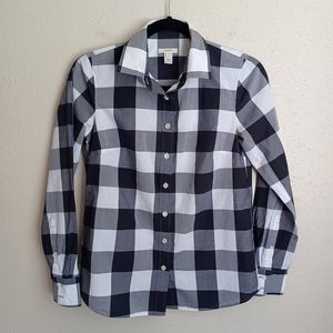 J. Crew 100% Cotton Poplin Buffalo Plaid Long Sleeve Button Down Size 0